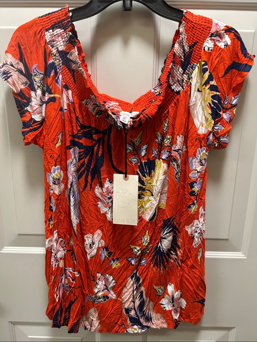 Eliane Rose Women's Short-Sleeve Off the Shoulder Tee in Bright Orange